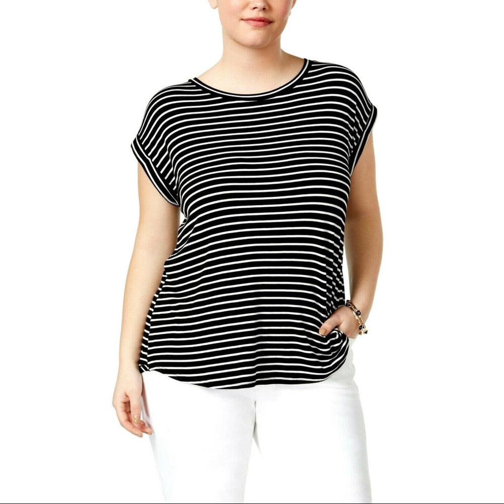 Celebrity Pink Striped Tee 1X Short Sleeve Black